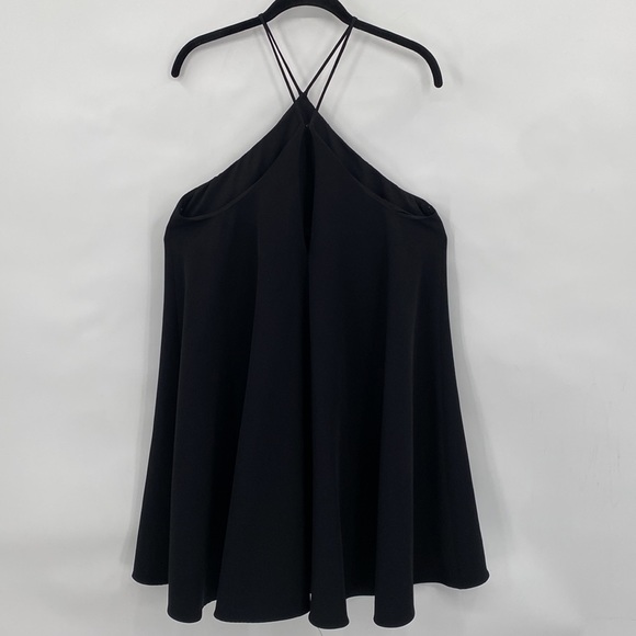 Milly Halter Neck Cascade Back Dress Solid Black Flowy Cocktail Event Size 8 - Picture 7 of 11